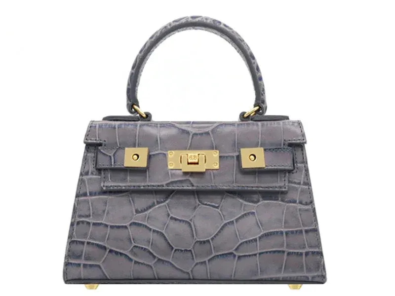 Maya Mignon Orinoco 'Croc' Print Calf Leather Handbag - Light Grey - 2
