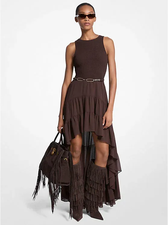 Georgette Smocked High-Low Dress