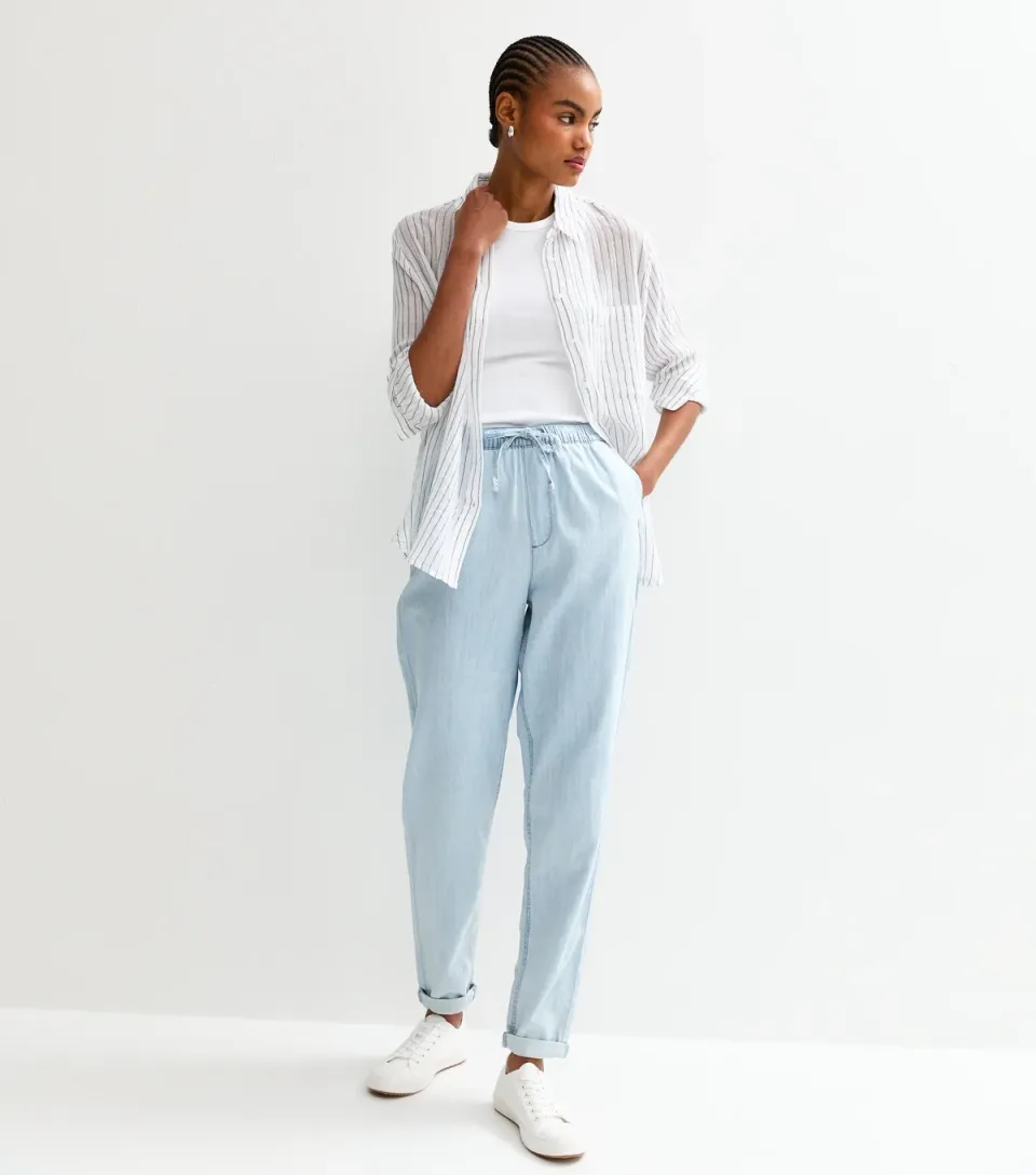 Women's Tall Light Blue Tapered Leg Denim Trousers