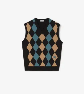 Argyle Wool Sweater Vest in Charred brown - Men, Cotton