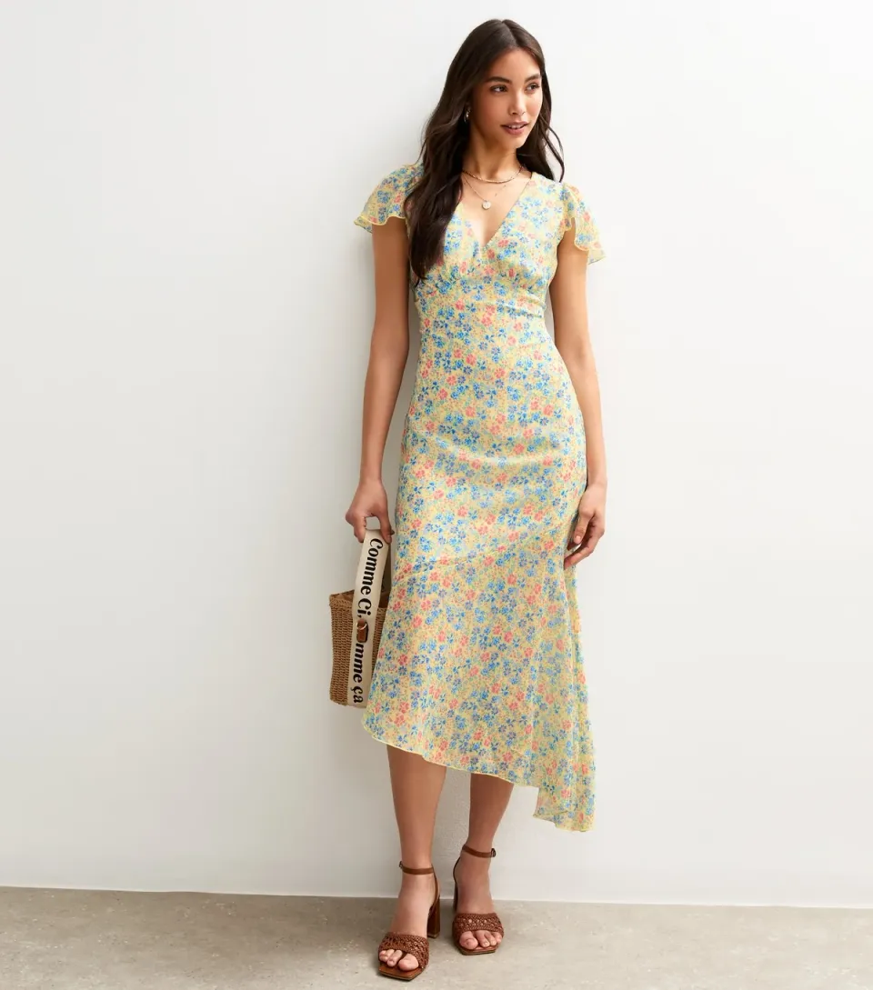 Women's Multicoloured Floral Print V-Neck Midi Dress