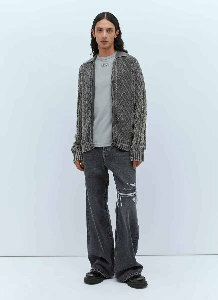 K-Epano Washed Cable Knit Cardigan
