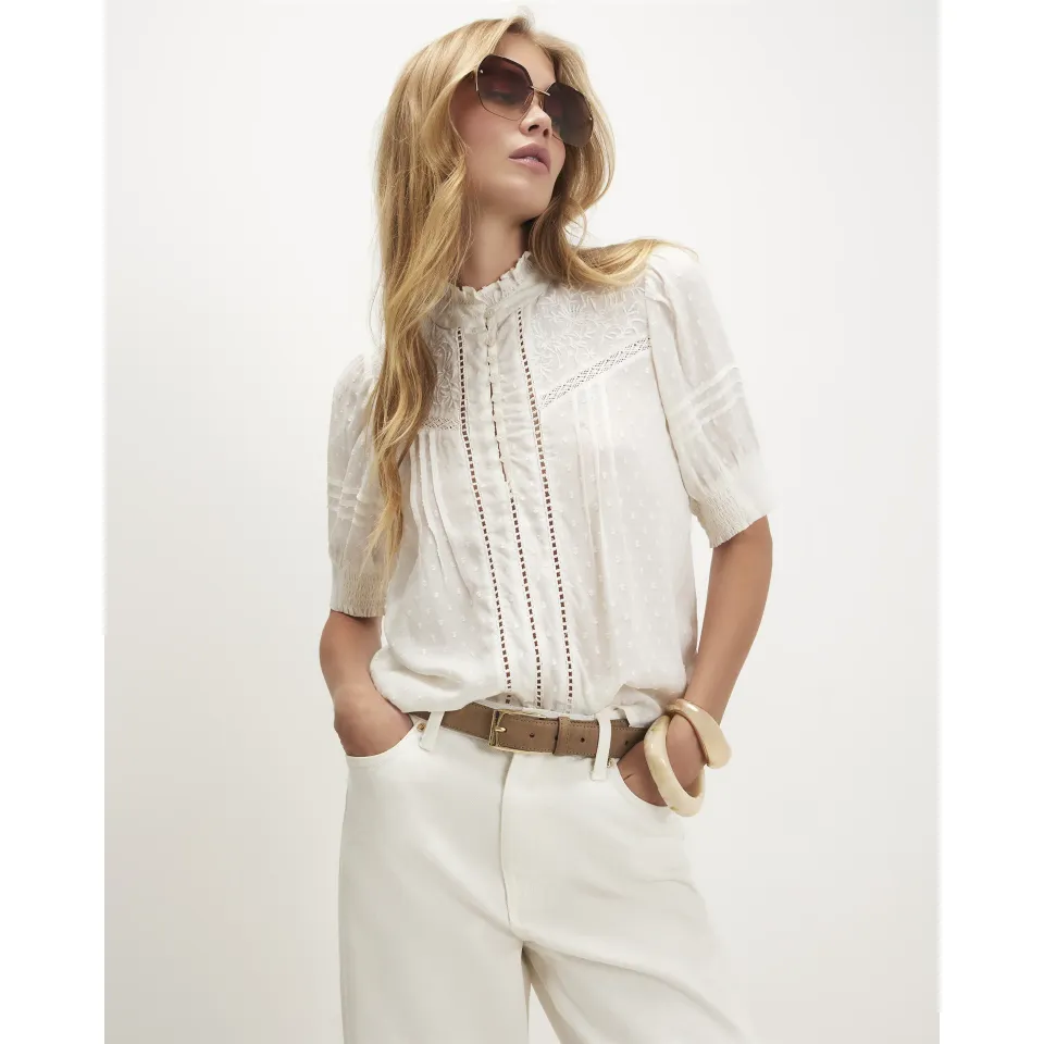 Embroidered Pintuck Blouse