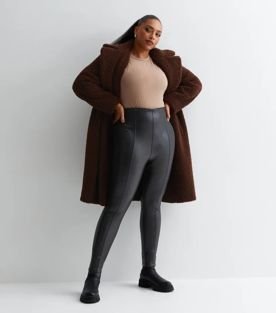 Women's Plus Size Black Leather-Look High Waist Leggings Curves