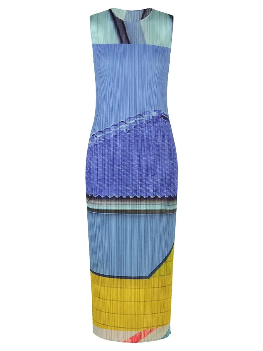 Pleats Please Dress Blue/Yellow
