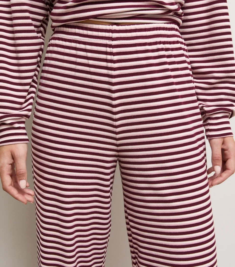 Women's Red Cosy Stripe Jersey Wide Leg Trousers