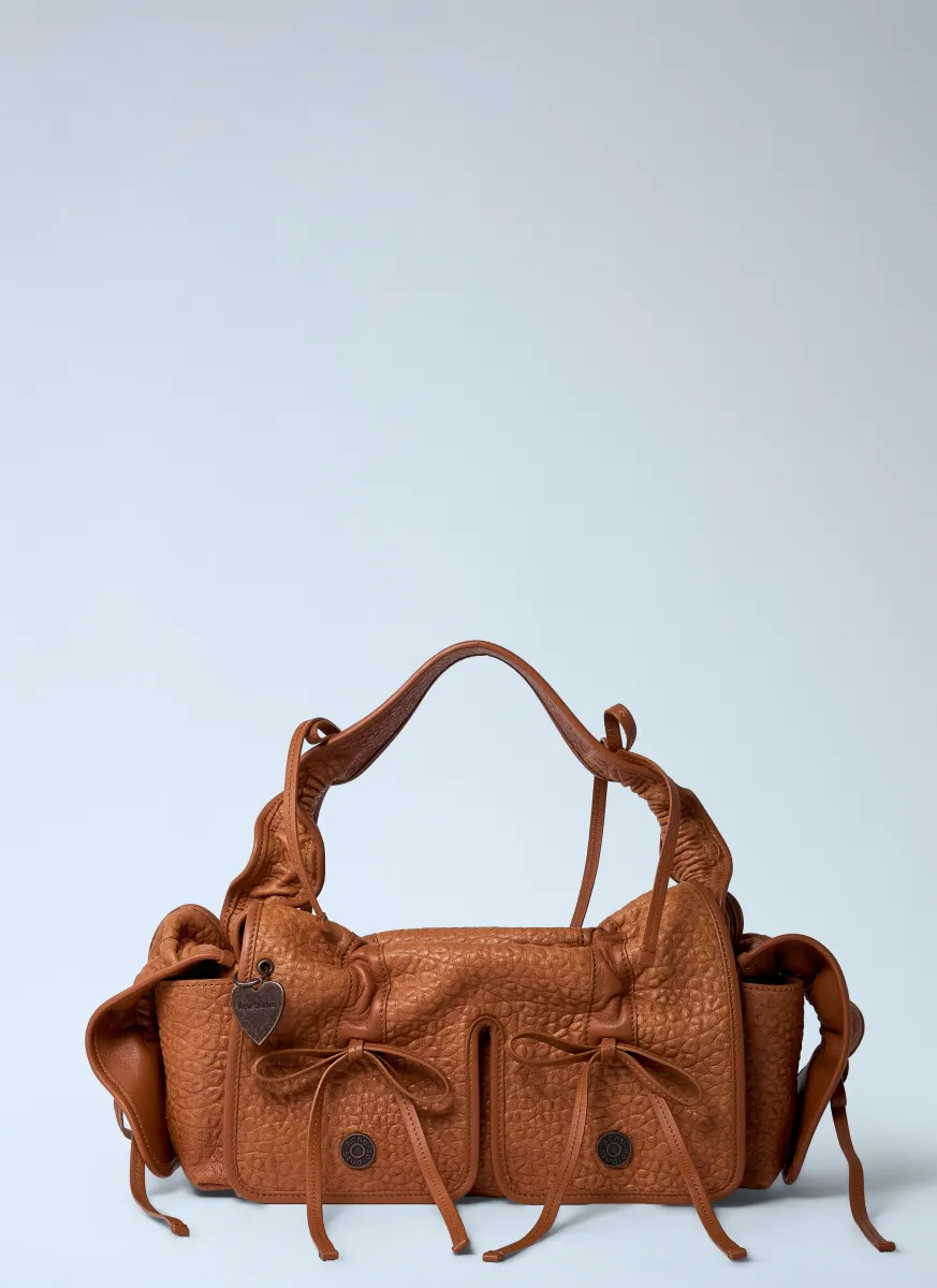 Multipocket Grained Leather Shoulder Bag