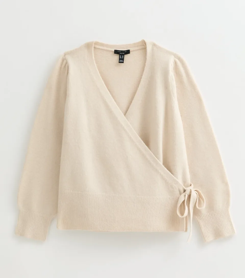 Women's Plus Size Cream Wrap Front Knitted Jumper Curves