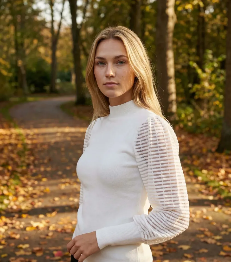 Women's Off White Mesh Sleeve Jumper