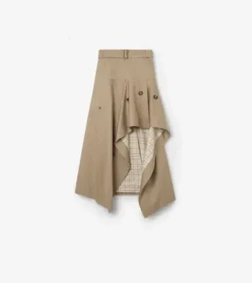 Gabardine Asymmetric Trench Skirt in Saltmarsh beige
