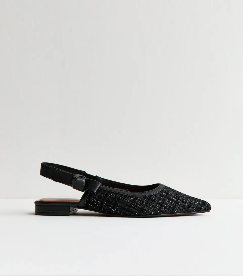 Women's Black Boucle Pointed Flats Vegan