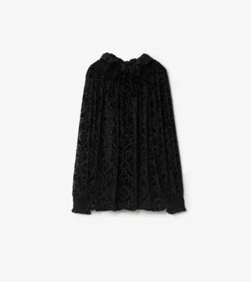 Baroque Silk Blend Velvet Blouse in Black