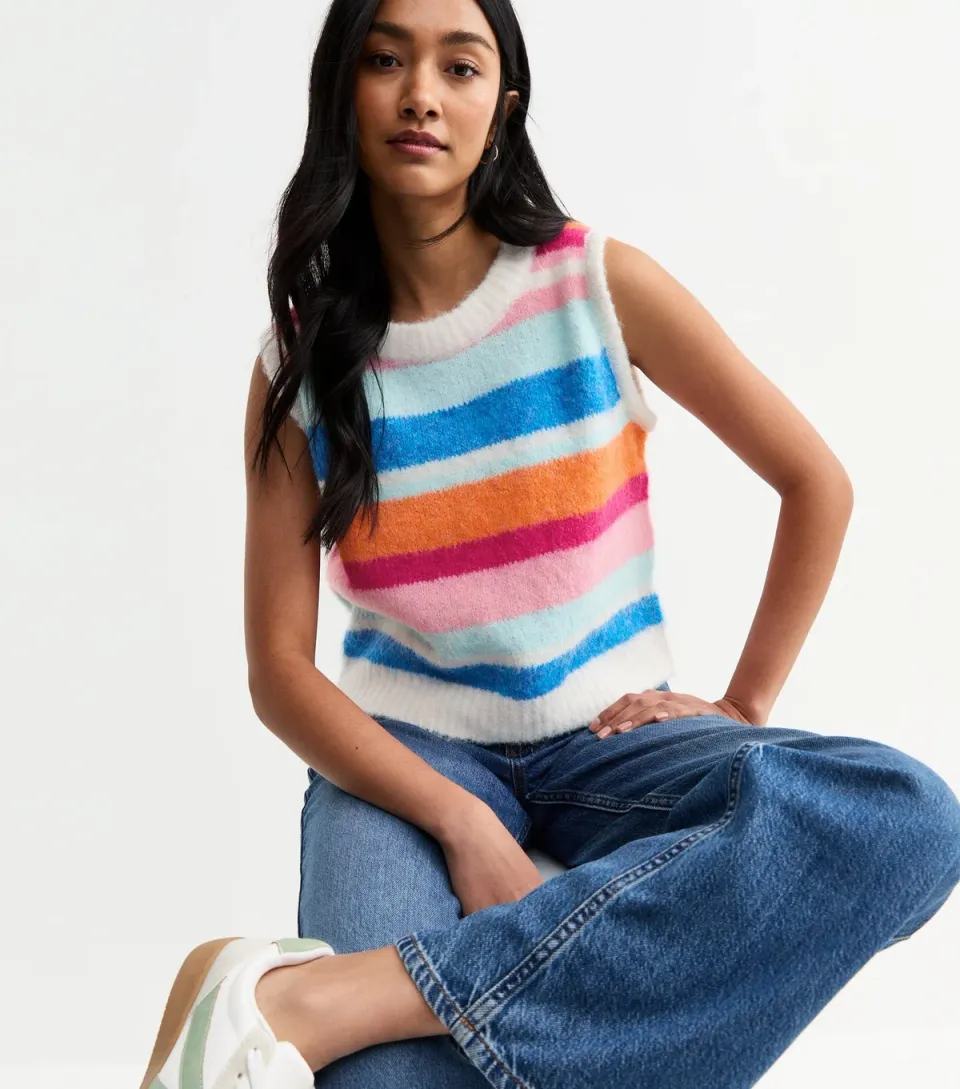 Women's Multicoloured Striped Soft Knit Vest
