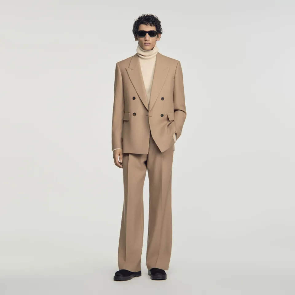 Double-breasted wool suit jacket