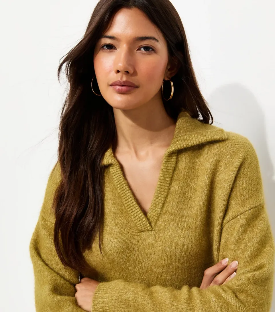 Women's Green Knitted Polo Jumper