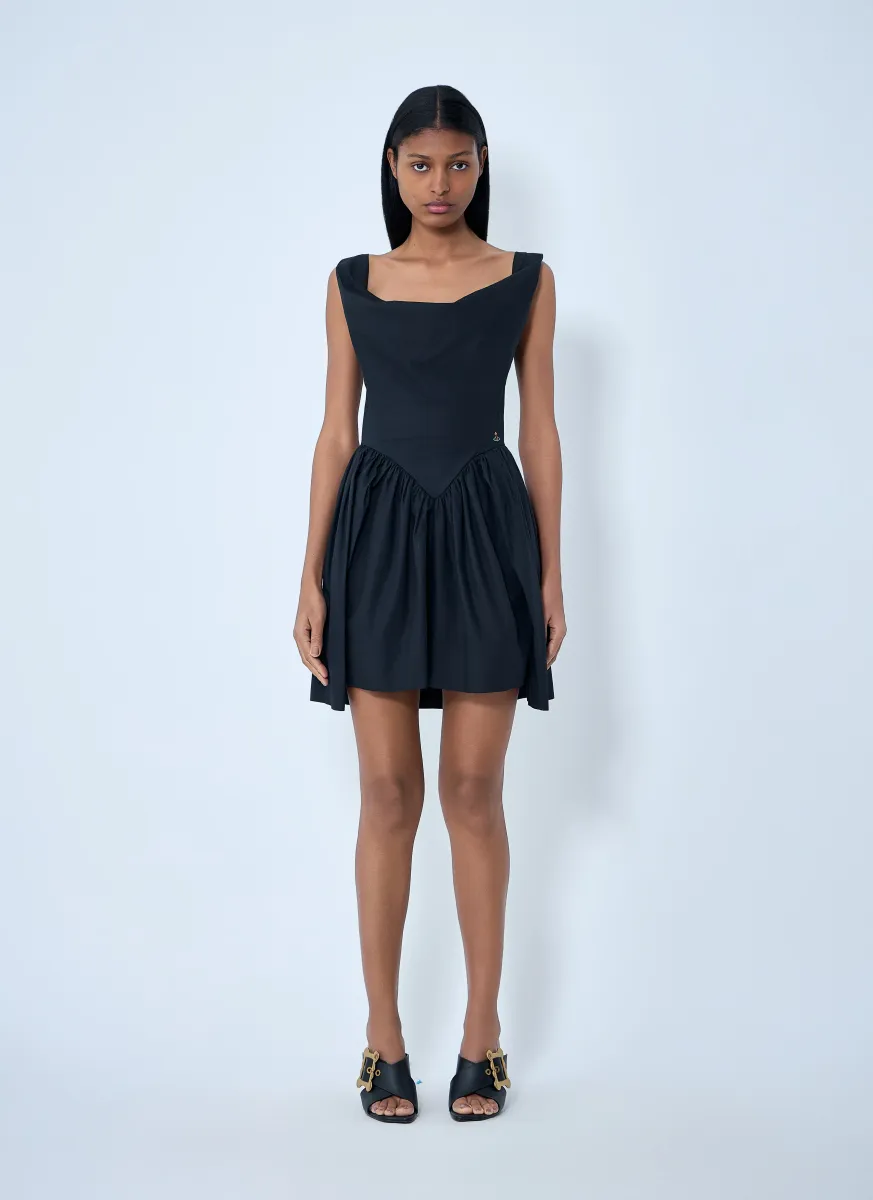 Sculpted Neckline Gathered Mini Dress