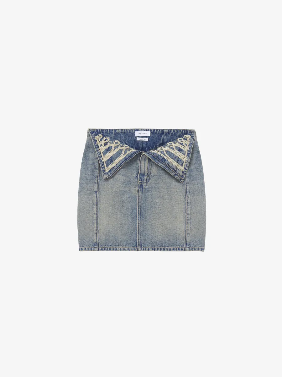 Metallic Frogging Fold Over Mini Skirt