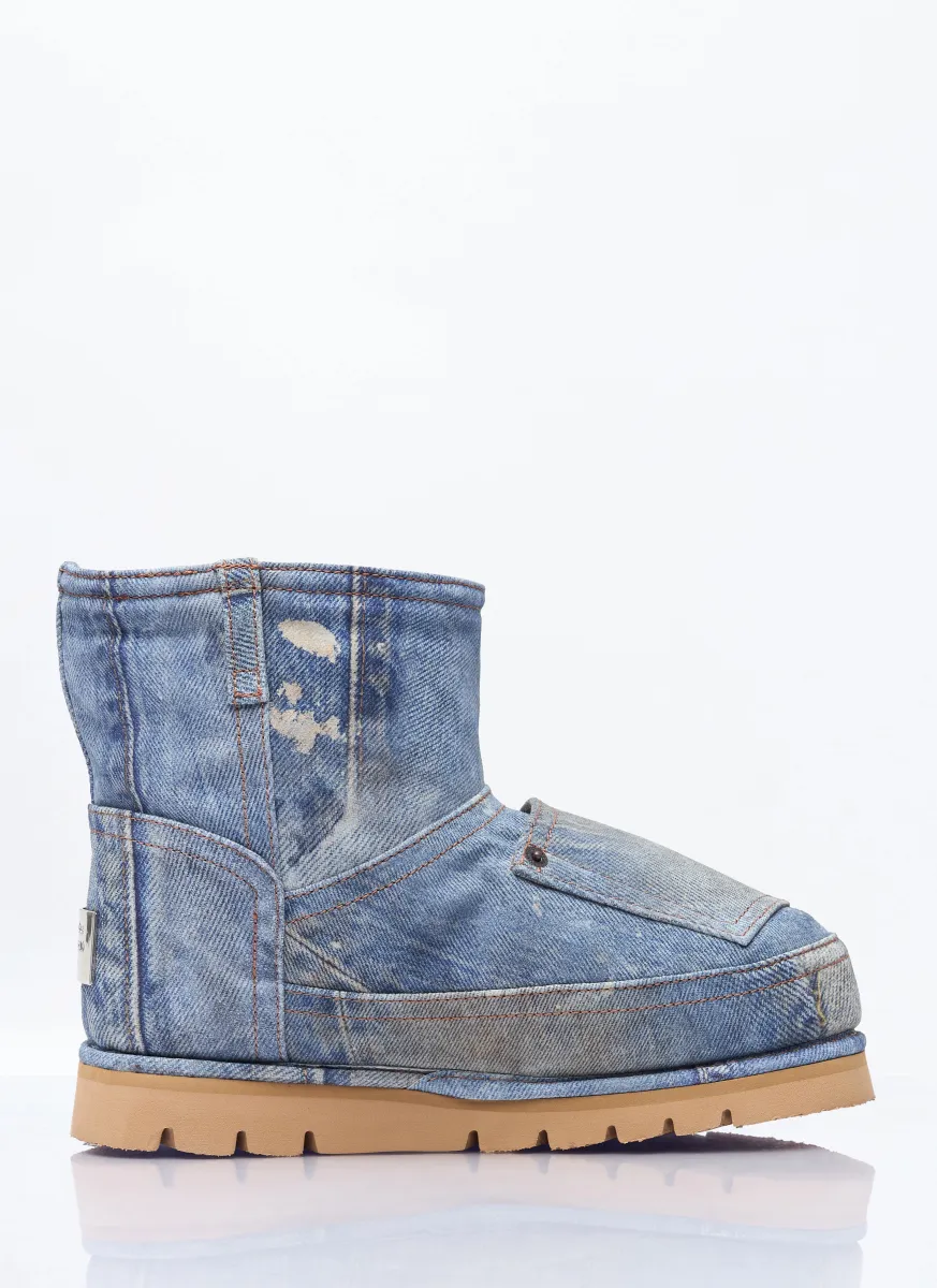 Denim-Print Leather Boots