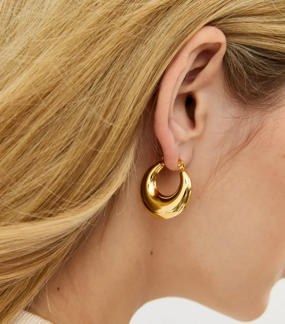 Gold Tone Waterproof Chunky Hoop Earrings