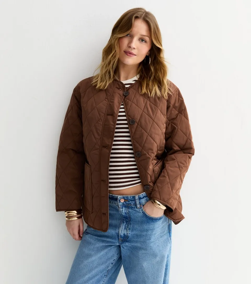 Women's Mid Brown Longline Quilted Jacket
