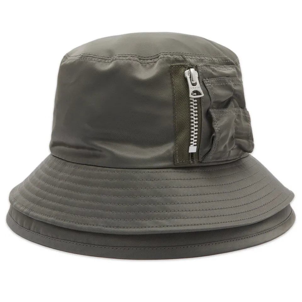 Pocket Double Brim Bucket Hat