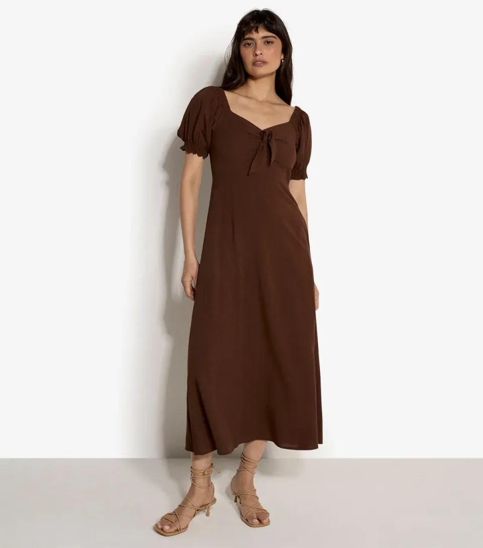 Women's Dark Brown Tie Detail Midaxi Dress