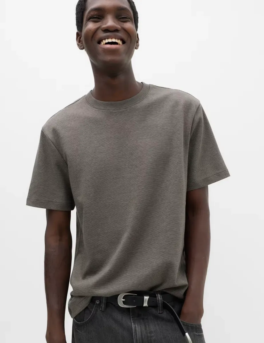 Relaxed Fit Cotton Rich Ultimate Performance Striped T-Shirt Charcoal Mix