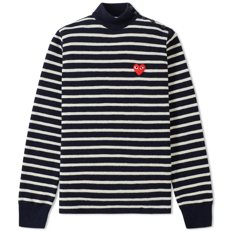 Comme des Garcons Play Heart Logo Stripe Roll Neck