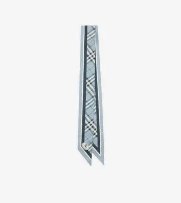 Skinny Check Silk Scarf in Bank blue