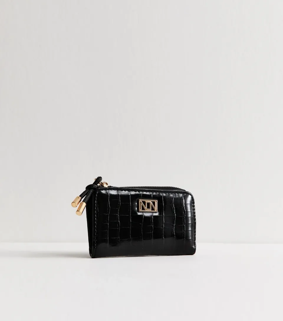 Black Faux Leather Logo Plaque Cardholder Purse