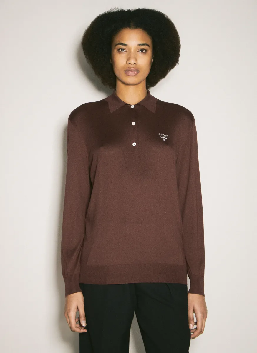 Long-Sleeved Silk Polo Shirt