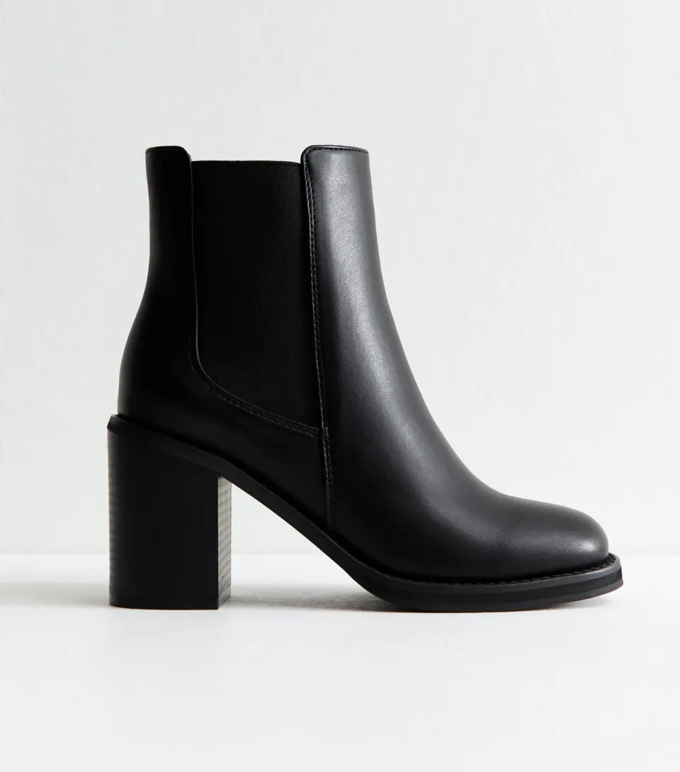 Women's Faux Leather Black Block Heel Chelsea Boots Vegan