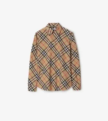 Slim Fit Check Cotton Poplin Shirt in Sand beige