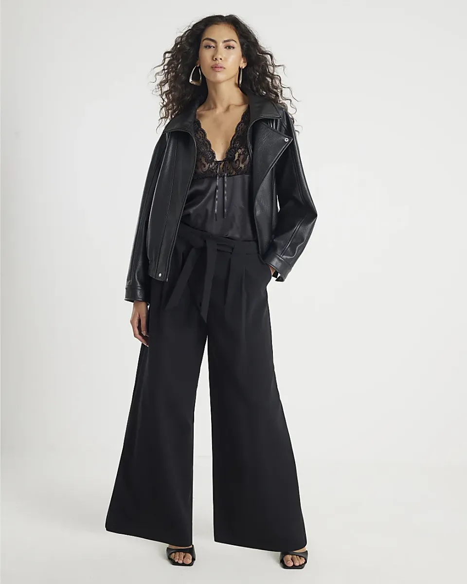 Tie Waist Wide Leg Trousers