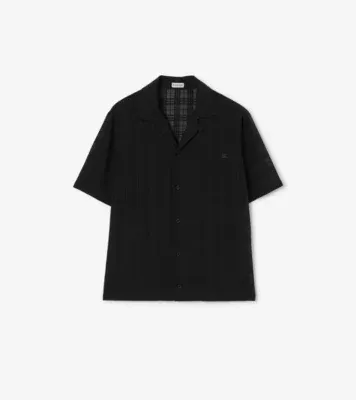 Relaxed Fit Check Cotton Voile Shirt in Black