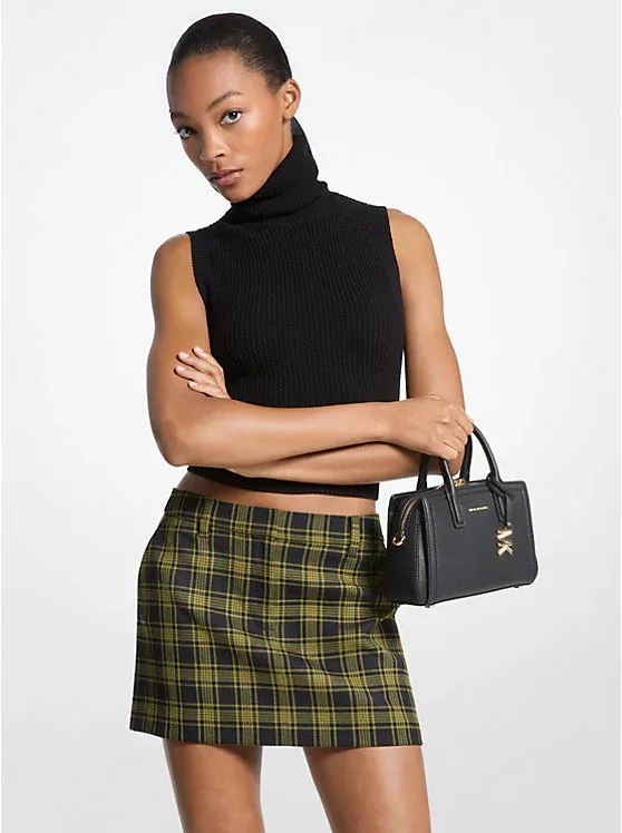 Plaid Print Stretch Wool Skirt