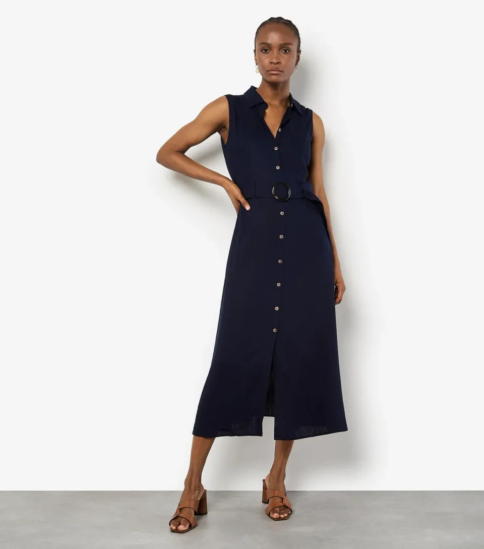 Women's Navy Sleeveless Midi Shirt Dress