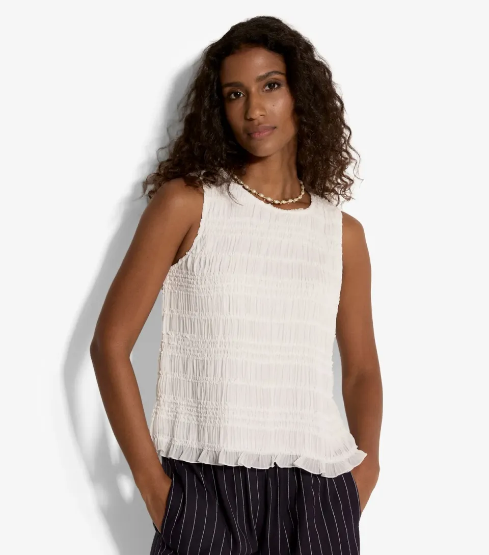 Women's Cream Ruched Sleeveless Top