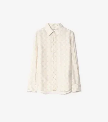 Classic Fit Knight Checkerboard Silk Shirt in Chalk white