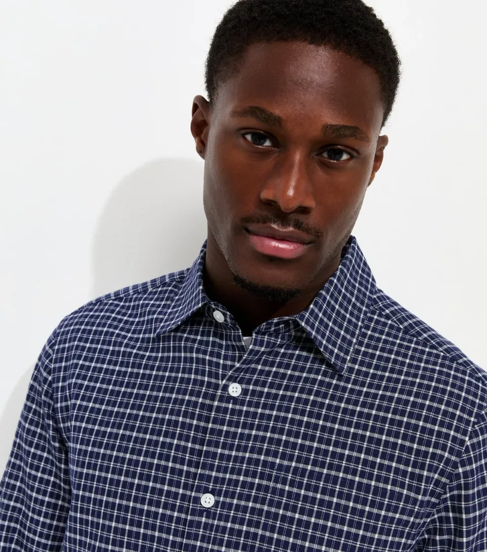 Men's Blue Cotton Regular Fit Long Sleeve Checked Shirt
