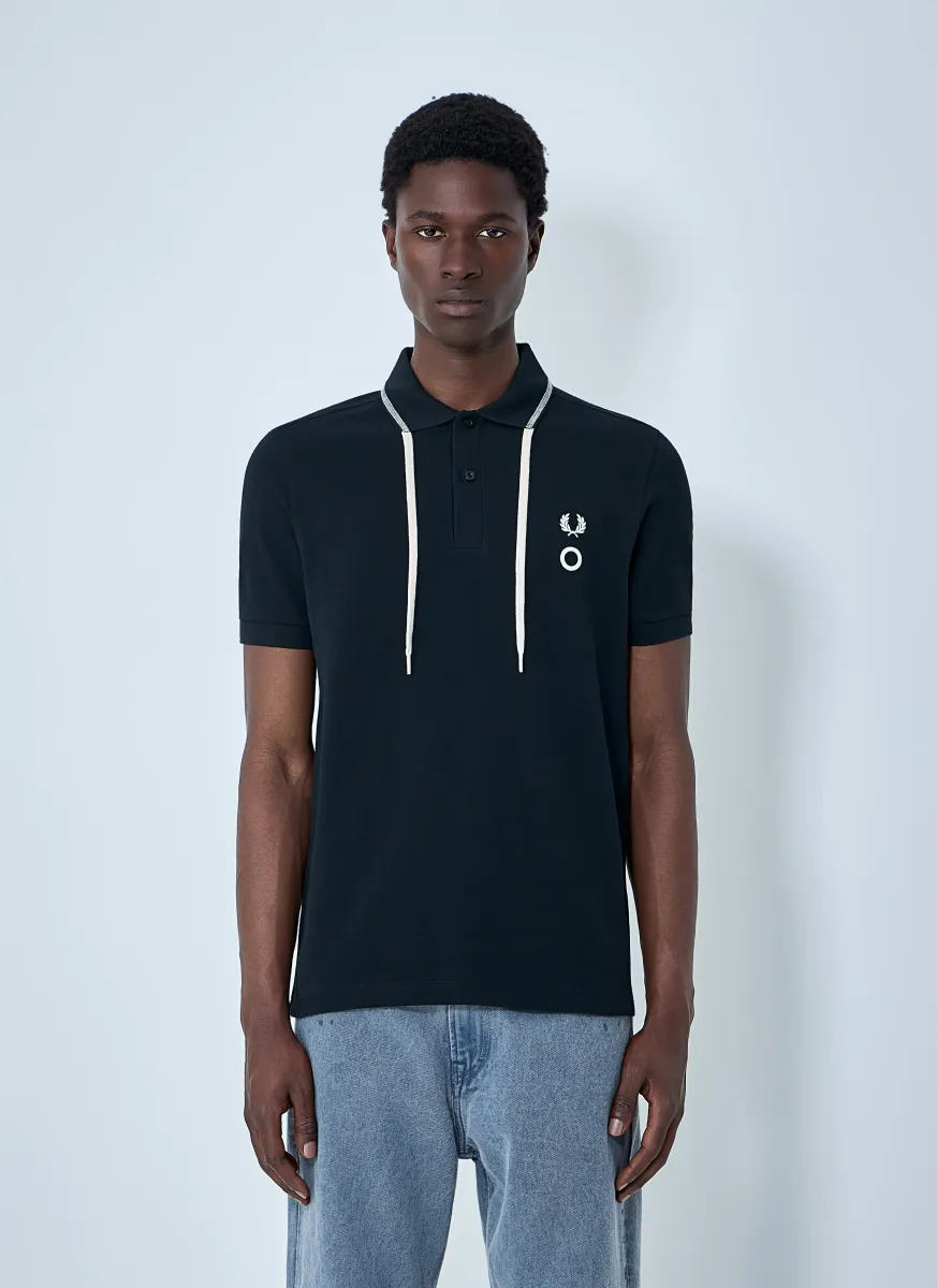 Embroidered Polo Shirt with Drawstring Detail