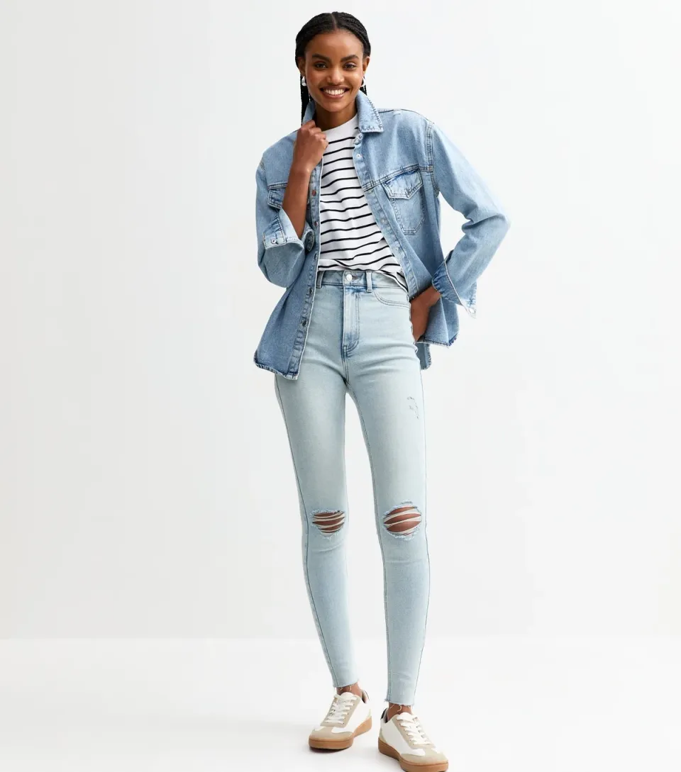 Women's Tall Light Blue Halli Ripped Slim Leg Jeans