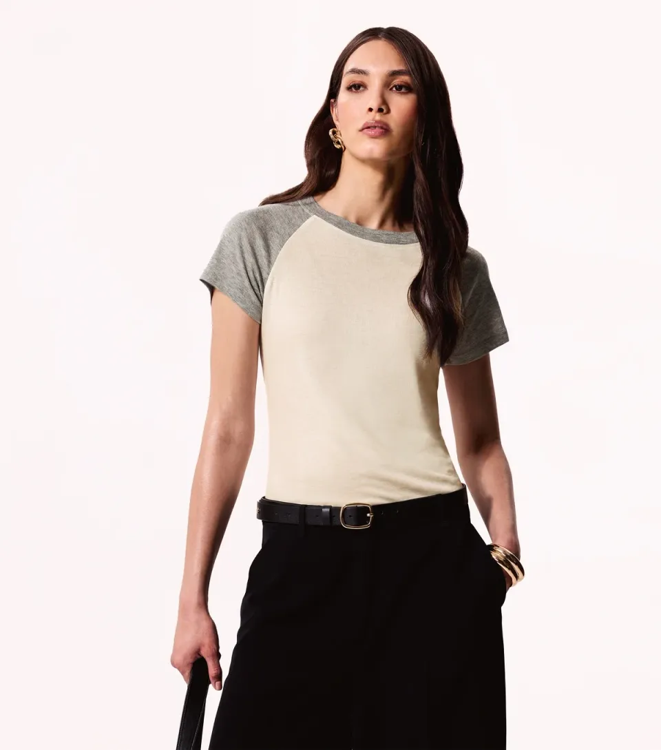 Women's White Contrast Raglan Sleeve T-Shirt
