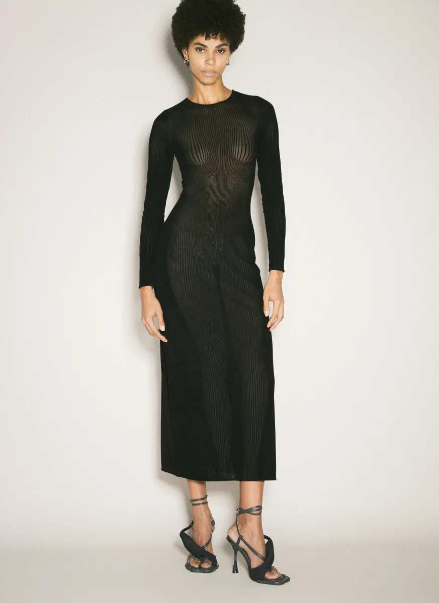 Morphing Pinstripe Midi Dress