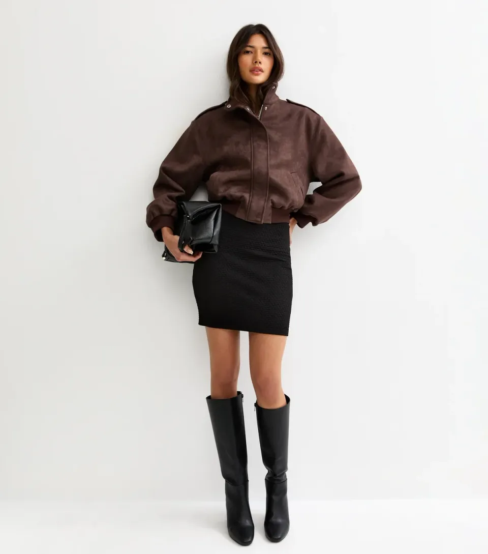 Women's Black Textured Tube Mini Skirt