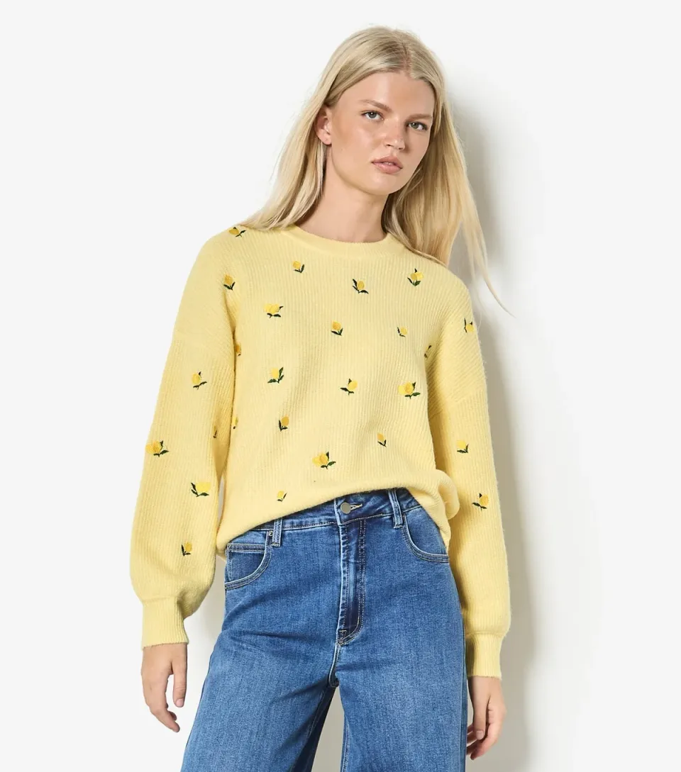 Women's Yellow Lemon Embroidered Jumper