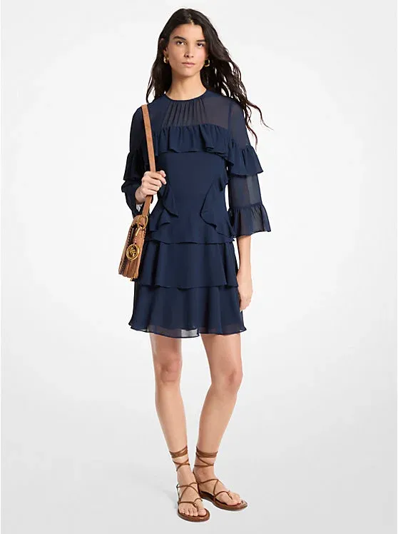 Ruffled Georgette Mini Dress