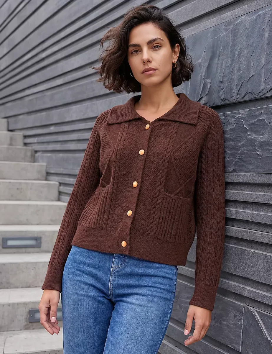 Chunky Cable Knit Cardigan Chocolate