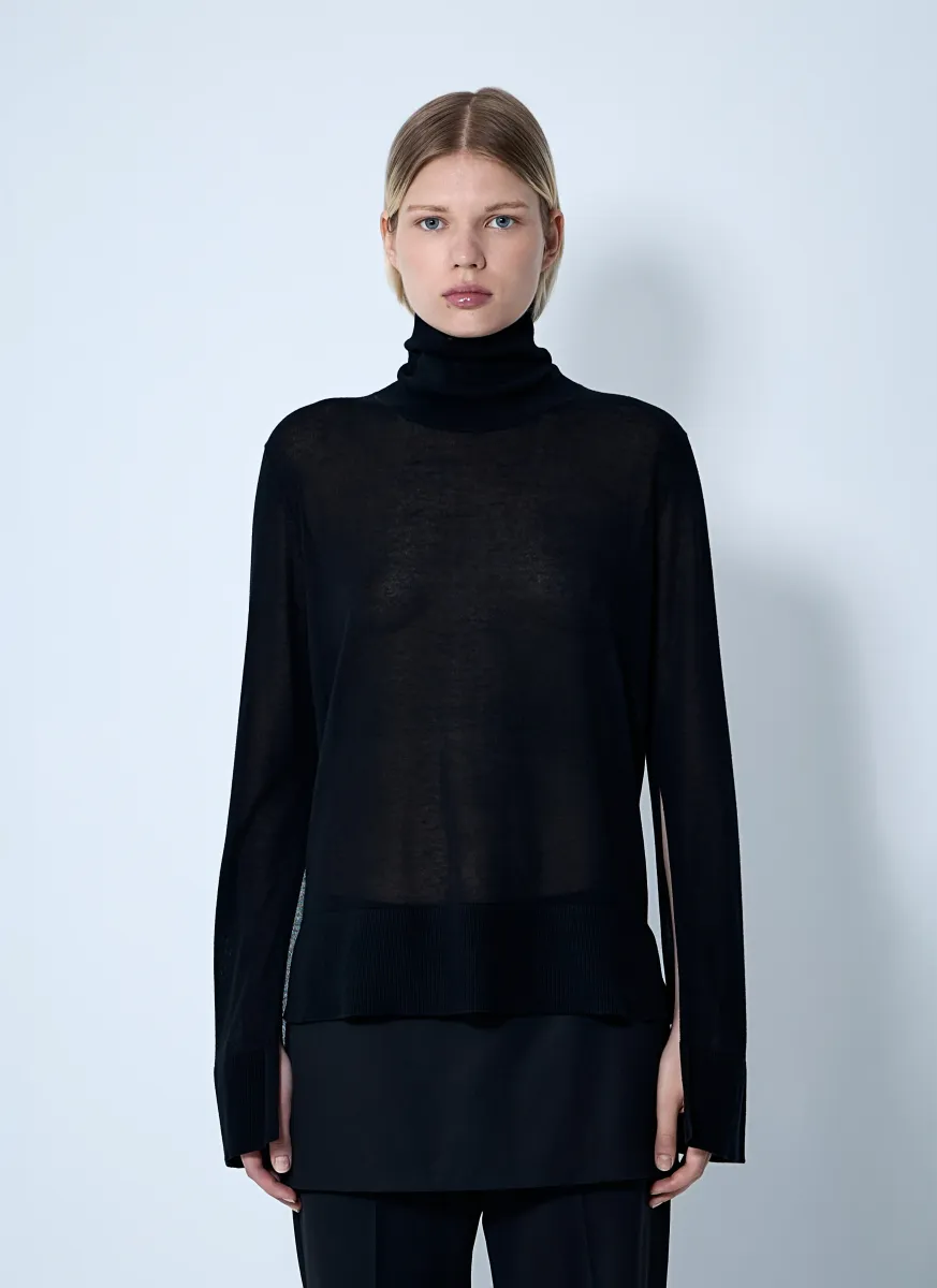 Slit Sleeve Turtleneck