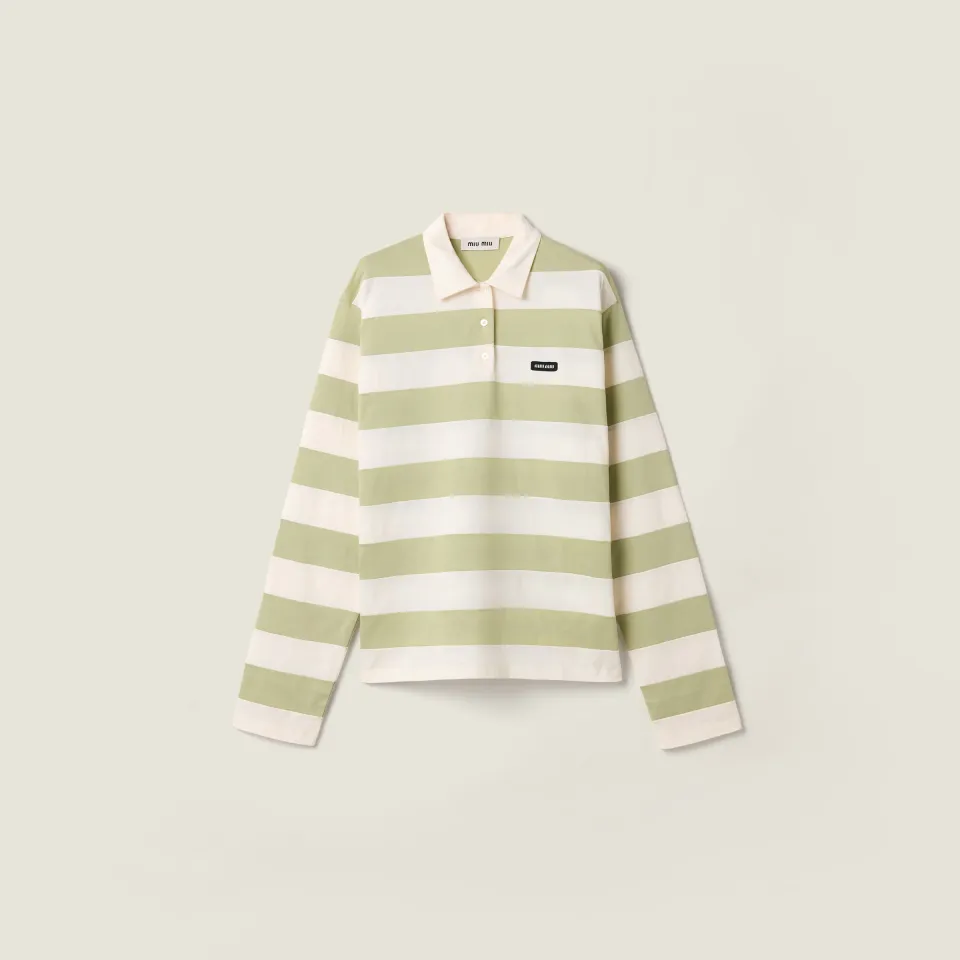 Striped jersey polo shirt